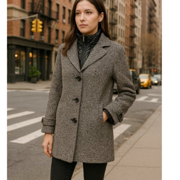 Cinzia Rocca Tweed Wool Coat Women’s 4 Grey Black Zip In Vest Classic - Picture 1 of 12